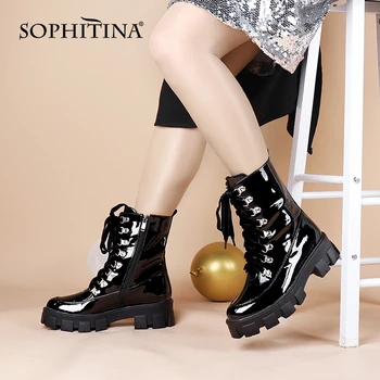 

SOPHITINA Fashion Ankle Boots Casual Cross-tied Round Toe Zipper Square heel Non-slip Boots Winter Keep Warm Women's Shoes C861