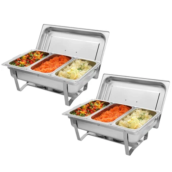

2 Packs 8 Quart Chafing Dish, Stainless Steel Catering Serve Chafer, Restaurant Food Warmer, Rectangular Buffet Stove with 3 1/3