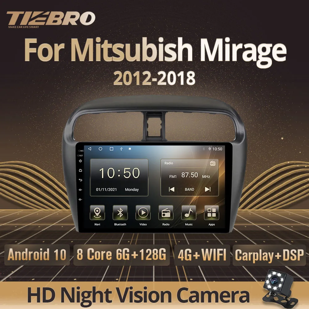 Автомагнитола Tiebro 2DIN Android 10 Mitsubishi Mirage Attrage 2012-2018 автомобильный стереоприемник 6G +