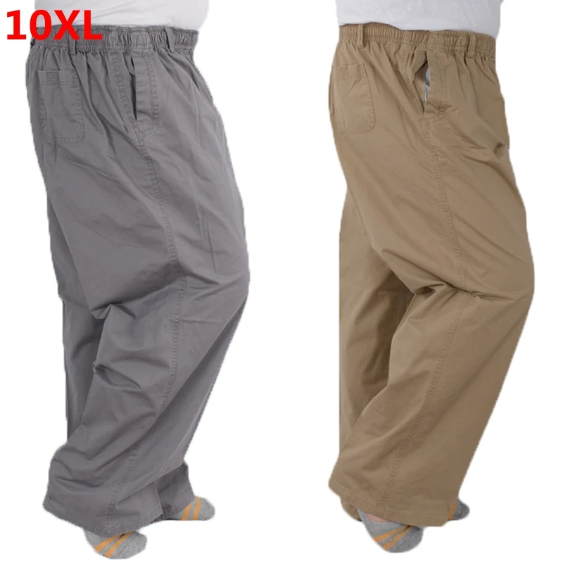 Online Plus size 8XL middle aged men s summer thin elastic band high waist cotton casual trousers Dad oversize 7XL 6XL 5XL 4XL