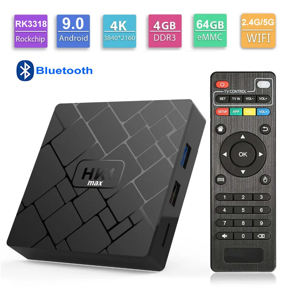 HK1 MAX Smart tv BOX Android 9,0 RK3318 четырехъядерный процессор 4 ГБ ОЗУ 64 Гб ПЗУ Bluetooth 2,4G 5G двойной wifi USB3.0 3D 4K HDR IP tv телеприставка