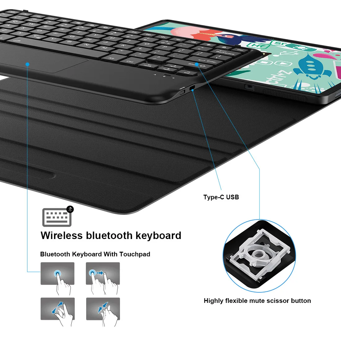 Teclado Retroiluminado para Samsung Galaxy Tab s7 Plus sem Fio Bluetooth Capa de Couro do Plutônio tipo c Teclado para Tab s7 fe s7 Mais Case de - Imagem 2