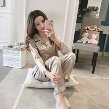 2022Silk Satin Pajamas for Womens Pyjamas Set Long Sleeve Sleepwear Women Set Pajamas Suit Female Two Piece Set