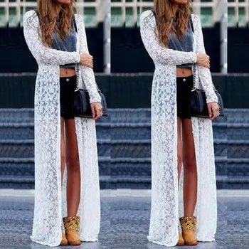 

2019 Women Sheer Lace Dress Cover-up Summer Cardigan Beach Long Dress Lady Sexy New Hot Summer robe femme ropa mujer Elegant