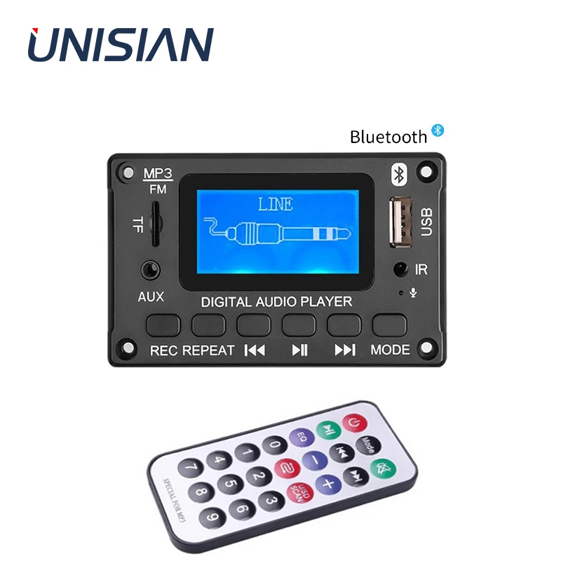 UNISIAN MP3 Digital Audio Player  Decoder Board Bluetooth USB SD  FM Line in Music mp3  Lyrics LCD Display Module DC12V