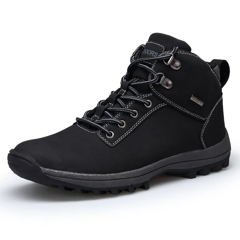 Зимние ботинки; теплая кожаная мужская обувь; повседневная спортивная обувь для улицы; высокое качество; морозостойкий цвет; обувь для бега; - Цвет: Черный