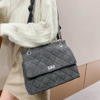 

Black Quilted Retro Large-Capacity Bag Women's Bag 2020 winter New Style Fashion All-Match Simple Shoulder Bag Tote Bag