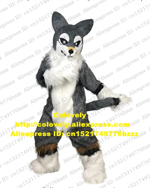 Gray Long Fur Furry Fox Husky Dog Wolf Fursuit Mascot Costume Adult Cartoon Character Open A Business Brand Figure zz7563 | Тематическая