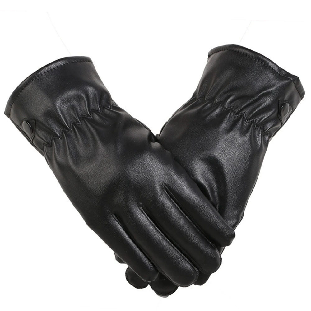 Winter Cycling Gloves Men Women Leather Touch Screen Black Super Warm Driving Full Finger Gloves Mittens Motorcycle Bike Gloves