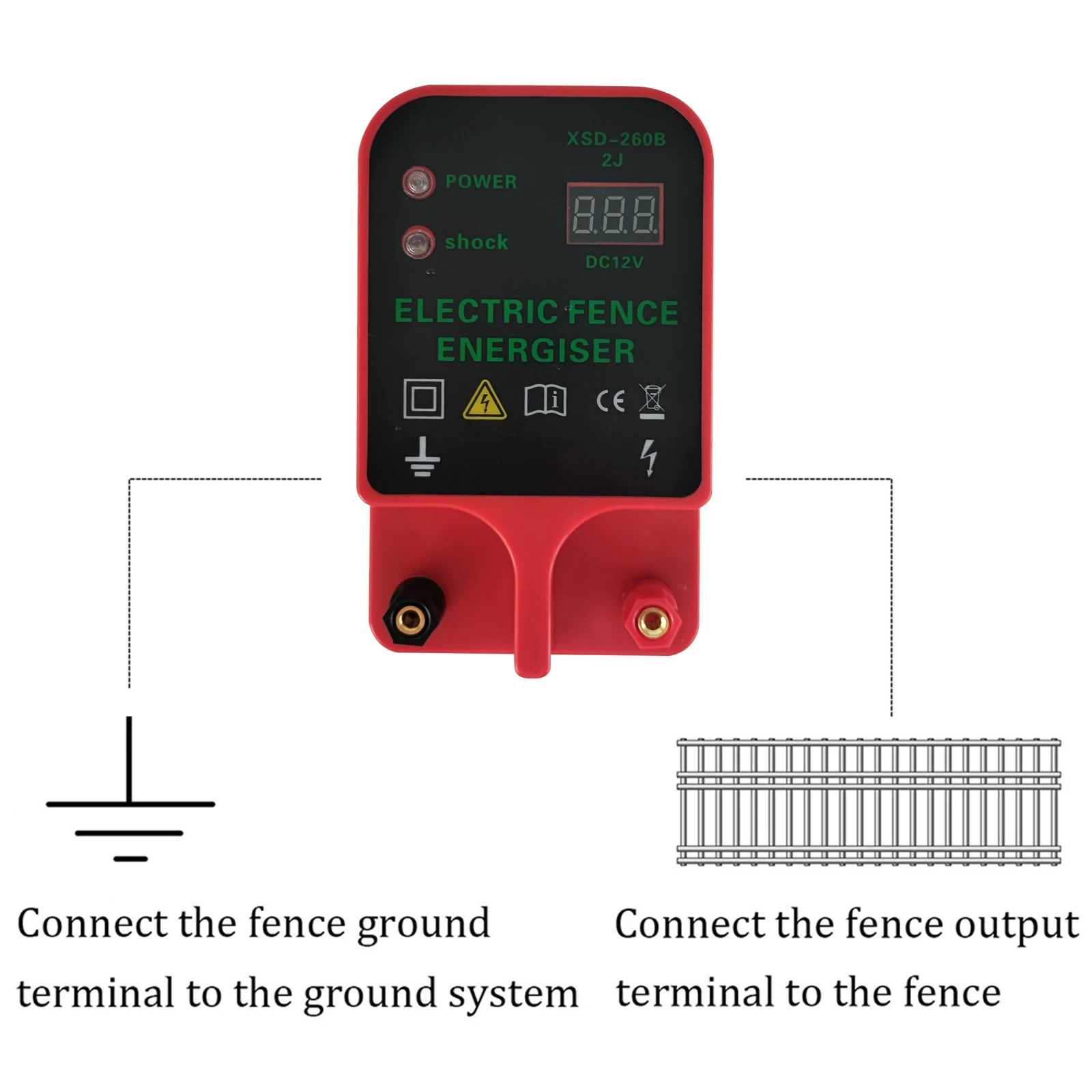 Electric Fence Energizer 10KM Livestock High Voltage Pulse Controller High-decibel Alarm Waterproof LCD Voltage Display