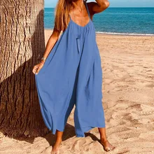 Женский комбинезон, Повседневный, v-образный вырез, Прочный Комбинезон, плюс размер, комбинезон,, летний, без рукавов, пляжные, Свободные Комбинезоны для женщин