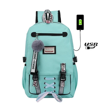 

green Backpack Women School Bags for Teenage Girls Preppy Style Large Capacity USB Pink Back Pack Rucksack Youth Bagpack
