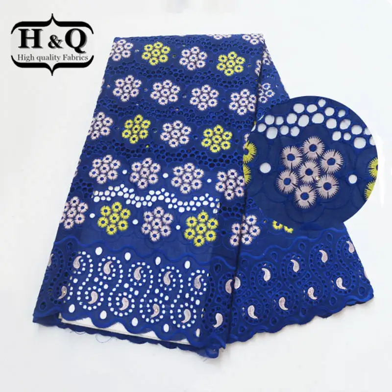 

2019 High Quality African Dry Lace Fabric Swiss Voile Lace In Switzerland 5Yards/pcs Cut Hole Cotton Lace with Stones For Sewing