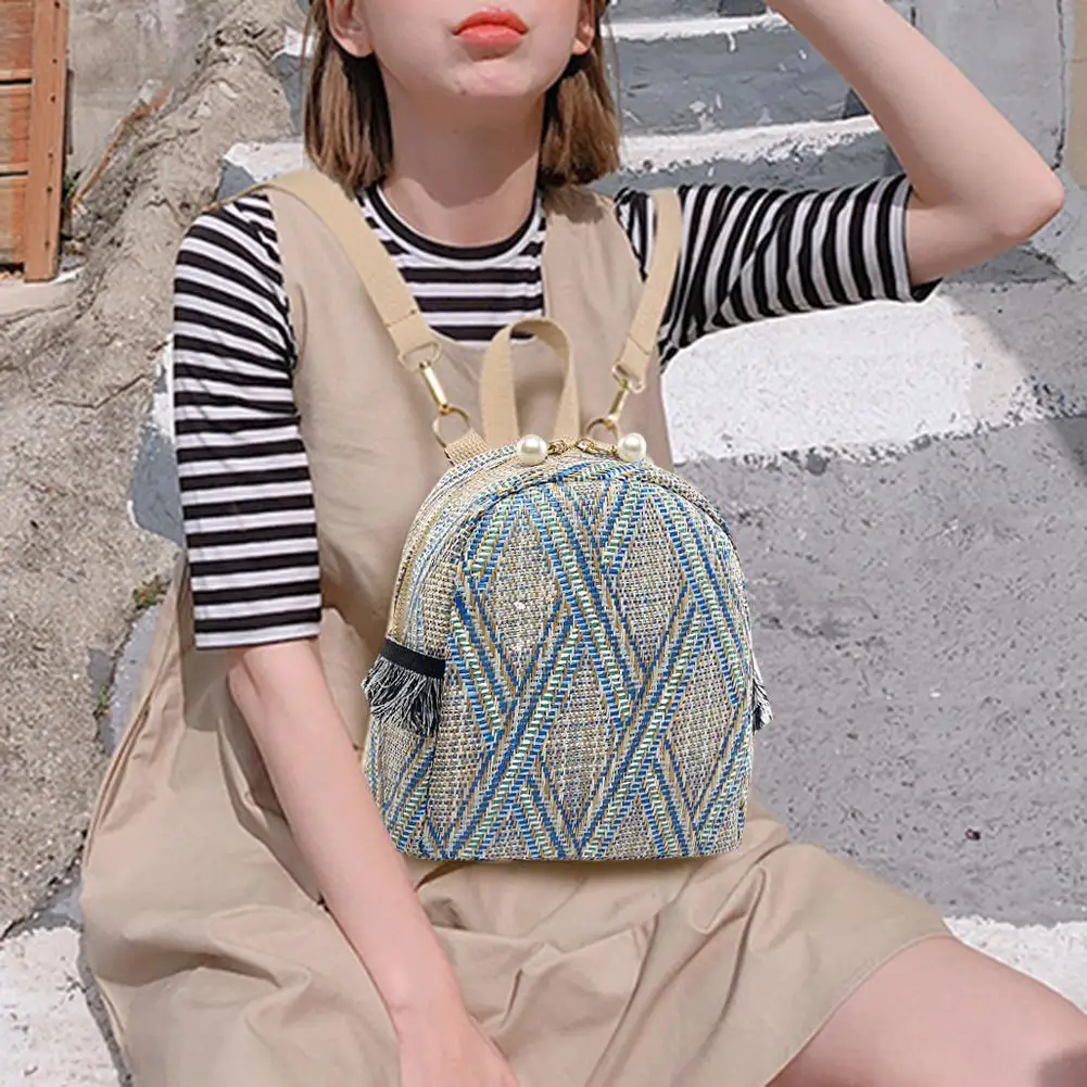 3 In 1 Anti Theft Women Straw Small Backpack Handmade Rattan Tassel Crossbody Girls Travel Bag 2021 Summer Beach Shoulder Bag