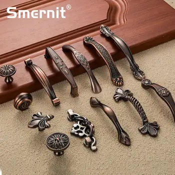 

5pcs Antique Door Handles Diamond Drawer Pulls Carved European Kitchen Cabinet Handles and Knobs Retro Table Furniture Handles