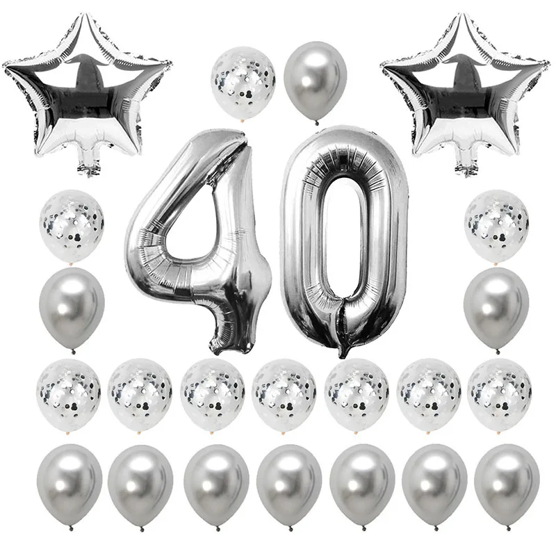 Lincaier 32 дюймов 62 см 40th день рождения золотые воздушные шары счастливые 40 лет вечерние украшения для мужчин и женщин сувениры Поставки 40 - Цвет: 24pcs silver