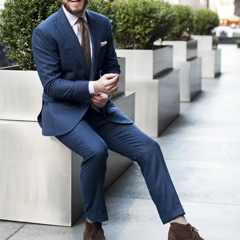 72Navy Blue Men Suits Wedding Suits Blazer Casual Custom Made Tailored Tuxedo Terno Masculino 2 Pieces (Jacket+Pants)