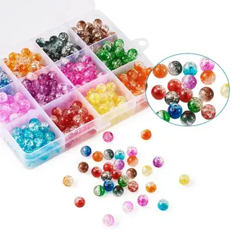 

8mm Two Tone Transparent Crackle Acrylic Beads Half Spray Painted Crackle Style Acrylic Beads Round 30pcs/color, 360pcs/box