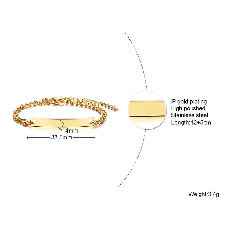 Персонализированные детские браслет-цепочка Нержавеющая сталь цвета: золотистый, серебристый тон регулируемый лазерной гравировки для мальчиков и девочек имя, сообщение