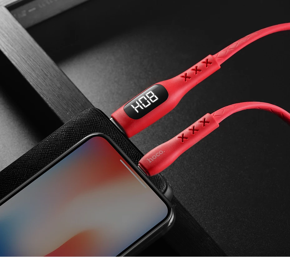 hoco usb зарядный кабель лайтнинг с таймером lightning передача данных таймер времени зарядки для iphone X XS XS Max XR 8 6 ipad 2 юсб провод зарядный шнурок для айфона айпада с дисплеем тока и напряжения зарядник