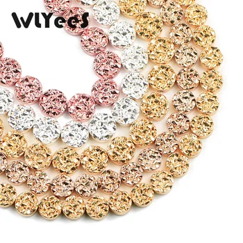 

WLYeeS Natural Stone Beads Rose Gold Hematite Beads For Jewelry Making 8mm 10mm Flat Round Loose Beads DIY Bracelets Necklace