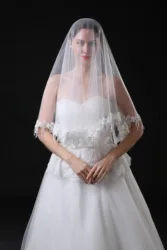 Real Photo 1.5 Meter White Wedding Veils Short One Layer Bridal Veil Appliques Lace  Wedding Accessories 2020