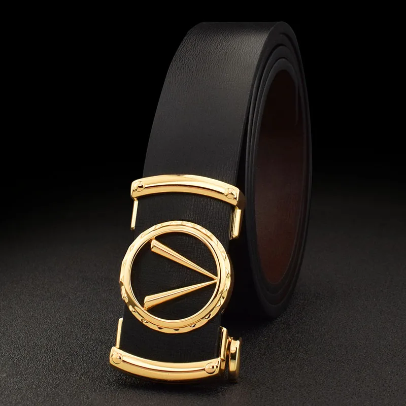 Fashion V letter Black genuine leather designer belts men HighQuality Cowskin Waist Strap Casual Automatic buckle ceinture homme