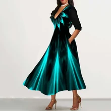 Женское платье макси с рукавом средней длины и v-образным вырезом, винтажное платье трапециевидной формы, платье со стандартной талией, осеннее платье, вечернее пляжное платье