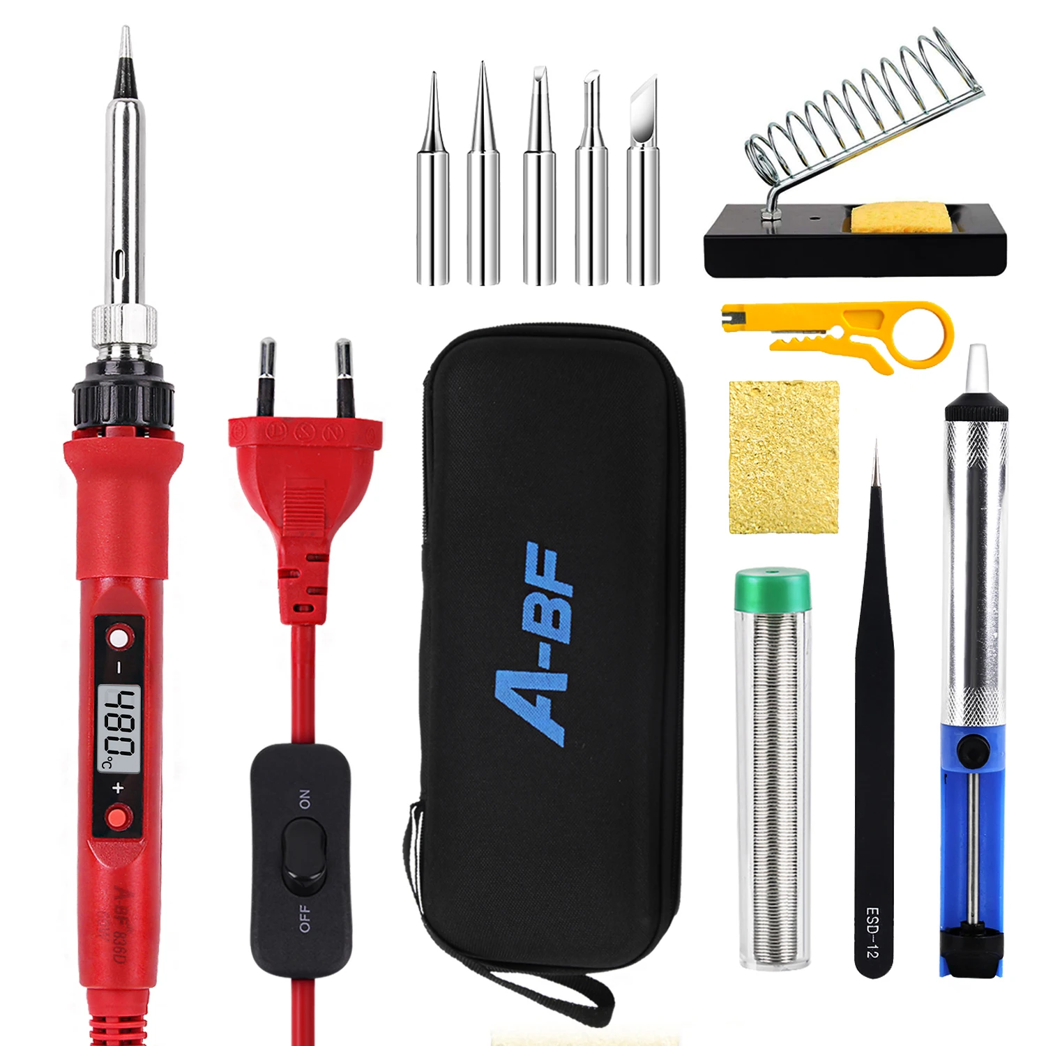 Soldering Iron Kit Set 60W Digital LCD Switch A-BF 836D Welding Iron Temperature Adjustable Electric Tools Soldering Tips electric soldering iron kit Welding Equipment