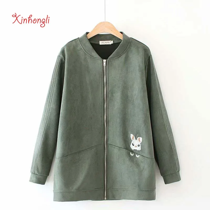 

Plus size solid black Faux Leather women suede jacket 2020 NEW spring autumn casual ladies stand collar Embroidery loose coats