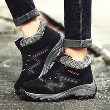 Женские зимние ботинки; теплые Нескользящие ботильоны с Плюшевым Мехом; Водонепроницаемая женская обувь на танкетке; осенние женские кроссовки; зимние ботинки