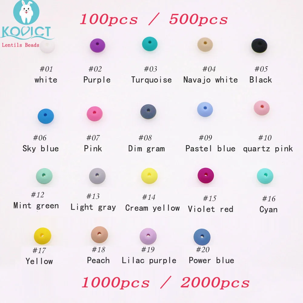 

Kovict 100/500/1000/2000Pcs Baby Lentils Beads Silicone Beads 12mm Baby Teething beads DIY Pacifier Chain Clip Nurse Gift