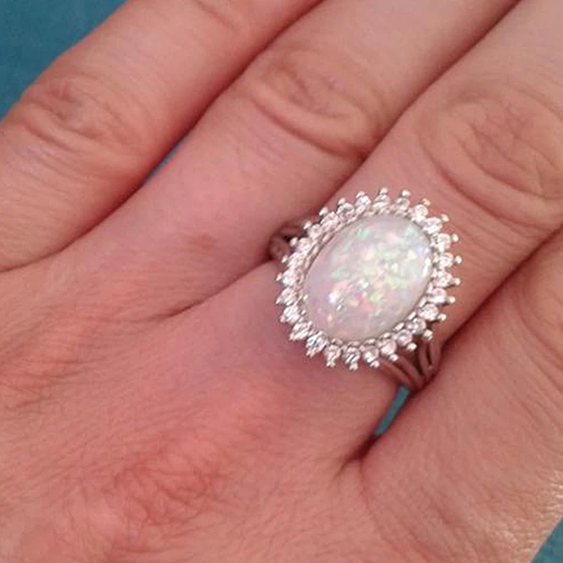 Большой огненный опал камень серебряного цвета кольцо Кристалл Кольца Bague для женщин мужчин кольцо на свадебный юбилей подарки Ювелирные изделия Anel Z4J729