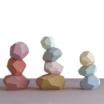 

Children's Wooden Colored Stone Jenga Building Block Educational Toy Creative Nordic Style Stacking Game Rainbow Wooden Toy Gift
