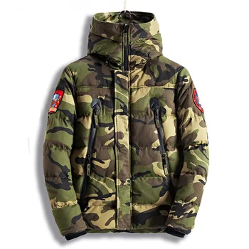 

Men Winter Camouflage Parka Jacket Quilting Padded Logo Badge Military Army Outdoor Jacket Waterproof Zip Hood Coat Parka