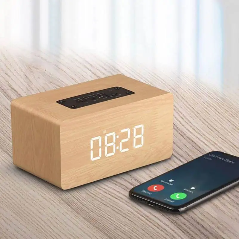 

W5C Alarm Clock Version Wooden Wireless Bluetooth Speaker HIFI Sound Quality FM Radio mp3 Player Support TF Card