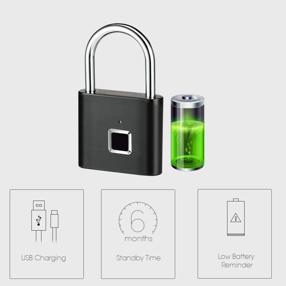 Цинковый сплав металлический Перезаряжаемый USB Смарт-замок без ключей биометрический дверной замок навесной замок быстрая разблокировка саморазвивающийся чип зарядка через usb