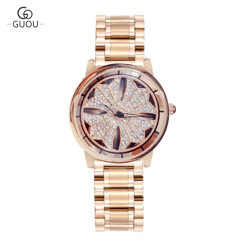 

New Creative 3D Turntable Women Watches Luxury Full Crystal Ladies Dress Quartz Wristwatch Female Casual Watch Relogio Feminino