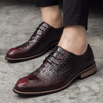 

Luxury Brand Leather Men Dress Shoes Crocodile Pattern Classic Vintage Design Men Business Oxfords Leather Shoes