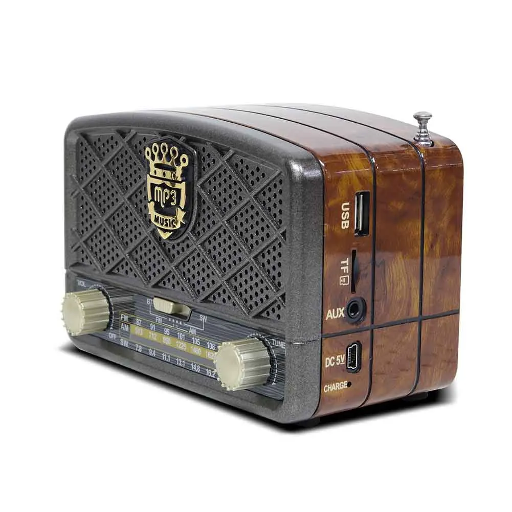 

Gift Aux ABS FM AM SW Music Retro Speaker USB Rechargeable Multifunctional Portable Bluetooth Radio MP3 Player TF Card Home