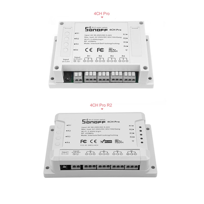 Sonoff беспроводной смарт-коммутатор 4CH Pro R2 433 МГц 4 канала банды RF дистанционного Wifi переключатель инчинг интерлок реле Alexa Google Home