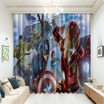 

Cartoon Captain America Hero 2 Panels/Set Curtain Block out Fabric Drapes Thermal Insulated Window Curtains Living Room