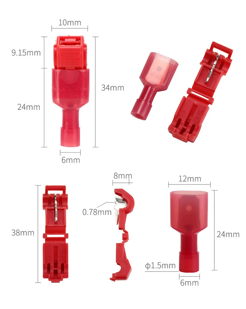 1 комплект красный T проводные, кабельные разъемы терминалы обжимной шотландский замок быстрого соединения электрического автомобиля аудио 22-10AWG 0,5 мм-6 мм