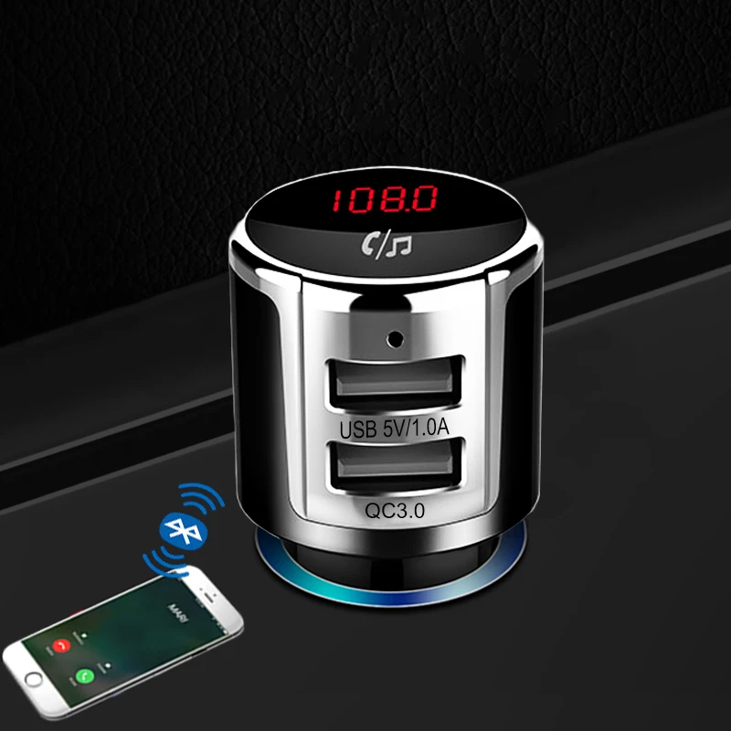 

JINSERTA Bluetooth Car FM Transmitter Wireless Hands-Free Calls QC USB 3.0 Quick Charger USB Disk music play