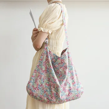 

Korean Version Of Simple Cotton Women's Bag Small Fresh Floral Shoulder Pack Leisure Large Capacity Travel Package C499