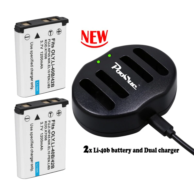2battery and charger 3,7 V Li-40B li42b Li ion аккумулятор 40B Li ion аккумулятор 40B Камера аккумулятор для Olympus Li-42B Pentax D-Li63 Fuji NP45 np 45 Nikon EN-EL10 RU el10 li 42b - Цвет: 2battery and charger