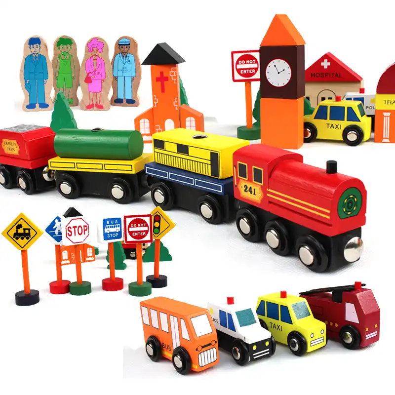 wooden magnetic train set