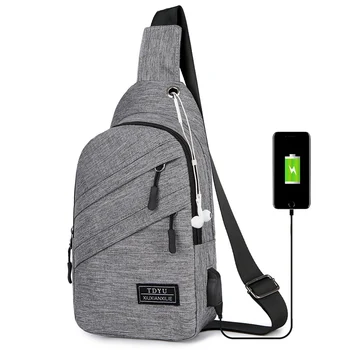 

New Fashion USB Charging Casual Men Chest Pack Canvas Crossbody Bags for Men Shoulder Handbag Travel Cross Body Bag Chest Bags