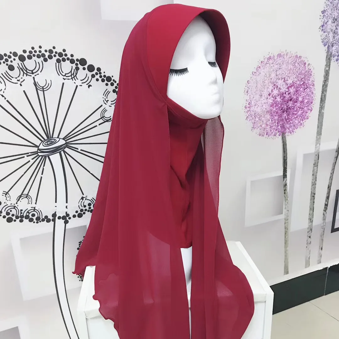 Мусульманский Исламский хиджаб, женская шапка, карнизы, шифон, полиэстер, легкий пуловер, Женская шаль на голову - Цвет: 5 red