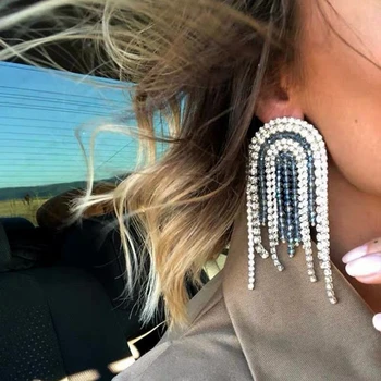 

Fashion Tassel Glass Crystal Drop Earrings Women 2019 Luxurious Temperamyent Shiny Statement Wedding Jewelry New Gift Party
